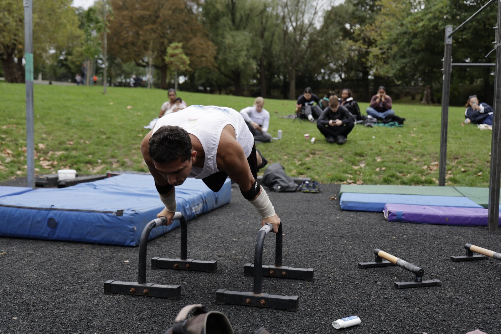 Athlete working with battle ropes